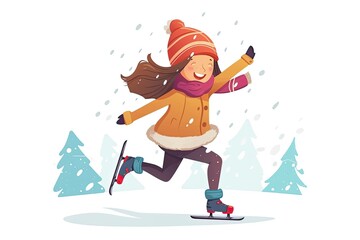 skating girl happy girl cartoon illustration