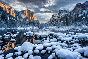 Sunrise after a Winter Storm on Yosemite Valley, Yosemite National Park, California