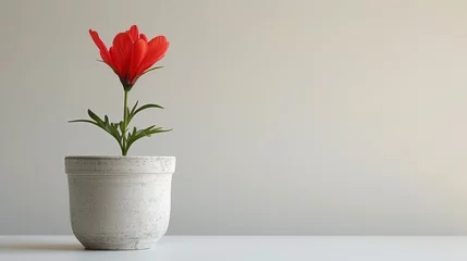 Foto op Plexiglas Beautiful fresh flower plants in simple pots With a clean white background. This image captures the simplicity and beauty of nature. By emphasizing the bright colors of flowers against a pure backdrop © Saowanee