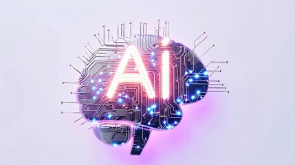 Human brain written with AI word with a big empty space, Generative AI.