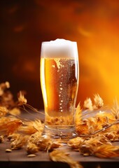 A glass of beer on a light background. Generative AI.