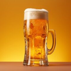 A glass of beer on a yellow background. Generative AI.