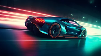 Foto op Canvas A sports supercar navigating a futuristic night highway © wizXart