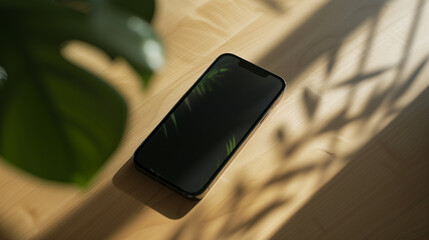 Smartphone mockup on wooden table