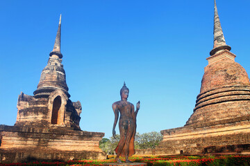 Ruins of buddhist cult sites in Sukhothai Historical Park, Thailand