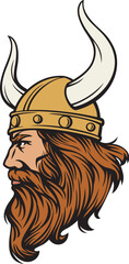 Viking Face with Horned Helmet (Mascot). Vector Illustration.