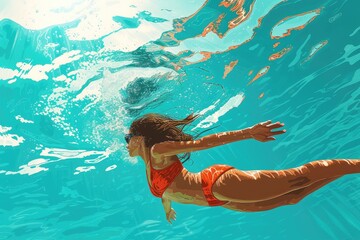 woman swimming underwater in the pool