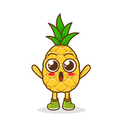 pineapple fruit raise hands up. Illustration of a cute pineapple character who is pleased with both hands raised