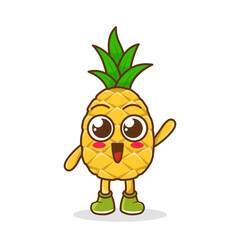 A happy pineapple waving its hands. Cute funny pineapple fruit waving hand character