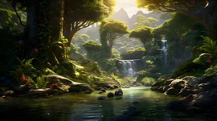 Fantasy forest with waterfall,,
Beautiful Anime Scenery of the Eternal Hunting Free Photo

