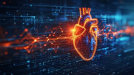 In real-time patient monitoring with the heartbeat line varying into a digital AI code, Generative AI. - obrazy, fototapety, plakaty