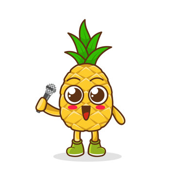 Cute cartoon pineapple fruit singer character holding mic