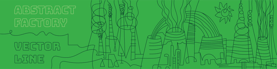 Abstract factory illustration. Modern thin line style. 
Abstract vector illustrations of linear power plants or industrial architectures for banner design template. Contour image of Cooling tower.