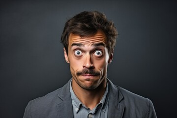 Fototapeta premium portrait of an elegant mature mustachioed man reacting emotionally 