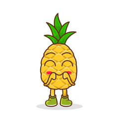 Cute, funny cartoon pineapple character. Illustration of a cute pineapple character who is pleased