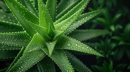 In-depth of an aloe vera plant against a lush, natural backdrop with space, Generative AI.