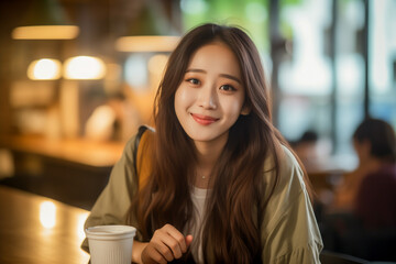Portrait of young asian woman in a cafe