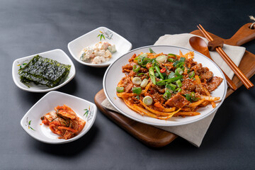 Bibimbap, Korean food, braised spicy chicken, braised spicy chicken, budae jjigae, stir-fried spicy pork, pork