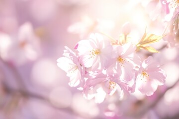 Naklejka premium Realistic illustration of Japanese Sakura blossom. Macro photography of Japanese cherry tree