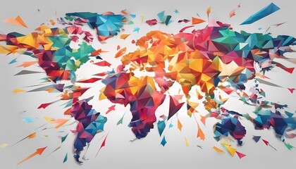 concept of global business expansion, with abstract world map fragments - obrazy, fototapety, plakaty