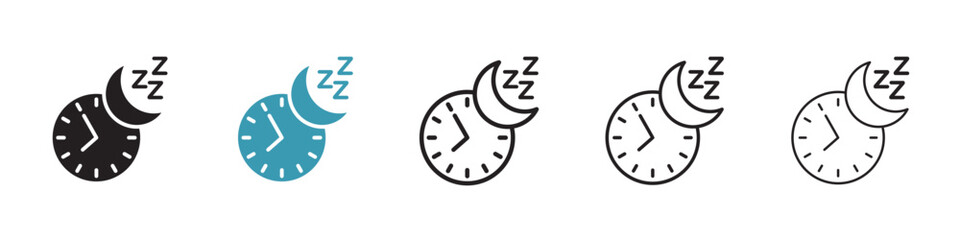 Nighttime rest vector icon set. Evening slumber routine vector symbol for UI design. - obrazy, fototapety, plakaty