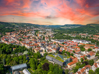 Fototapeta na wymiar View over the city of Jena in Thuringia from the air