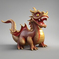 Obraz premium An Aggressive Golden Dragon Standing with background. Happy Chinese New Year 2024.