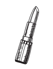 Lipstick hand drawn illustration. Female makeup accessory - lipstick vector sketch illustration. Black isolated on white background. For print, web, mobile and infographics.