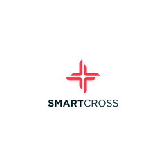 Obraz premium smart Cross logo design technology logo design modern cross sign design template