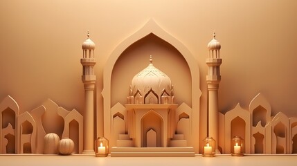 3d islamic design decoration concept, ramadan kareem background design, generative ai