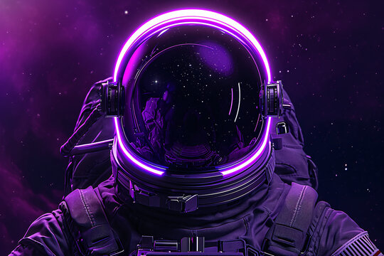 Close-up image of astronaut and helmet in outer space, World Space Day 3D rendering scene illustration