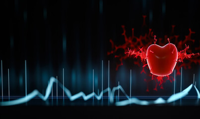 Red heart and graph on dark background