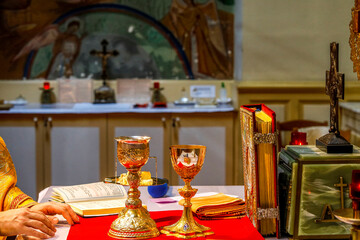 Mass in Saint Volodymyr Greek catholic Ukrainian cathedral, Paris, France