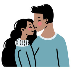 Cute, romantic couple smiling minimalistic illustration