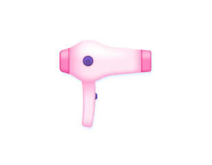 A 3D illustration of a hair dryer. pink color hair dryer. tools for drying hair or fur. electronic devices. objects or things. symbol or icon. Minimalist 3D illustration design. graphic elements