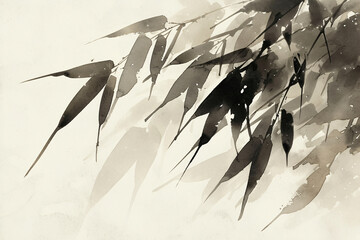 Chinese style ink bamboo background decorative painting, abstract mountain forest bamboo poetic ink...