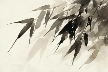 Gordijnen Chinese style ink bamboo background decorative painting, abstract mountain forest bamboo poetic ink painting scene illustration © lin