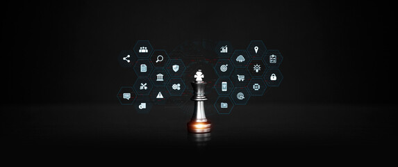 King chess with teamwork icons concepts of leadership or wining challenge strategy and battle...