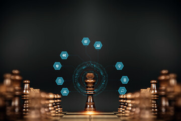 King chess stand with teamwork icons concepts of leadership or wining challenge strategy and battle...
