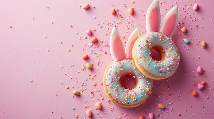 Cute doughnuts with Easter bunny ears and sprinkles
