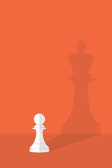 Dream big. Vector chess pawn with shadow of the king	