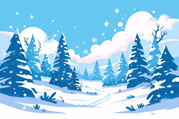 Winter landscape illustration of trees covered with snow, concept illustration of winter season scene