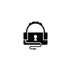 Music headphones and padlock logo design combination.