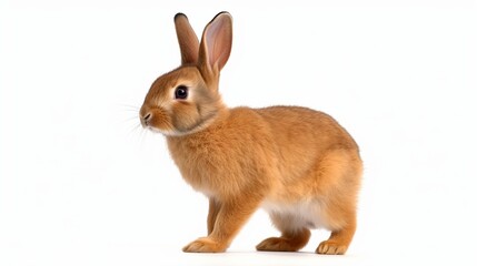 Many variety action of orange-brown cute baby rabbit standing, backside isolated on white background. Lovely five action of young rabbits.