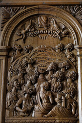 Fototapeta na wymiar Saint Julien cathedral, Le Mans, France. 16th century relief in the sacristy