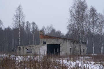 Soviet Era Ruins: Abandoned Brick Buildings Overtaken by Nature. Abandoned Soviet Architecture:...