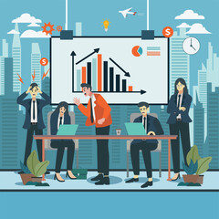 Flat design illustration bussinesman meeting in office with boss anggry to employed for low statistics