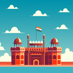 Indian Flag flying over the Red Fort at Delhi
