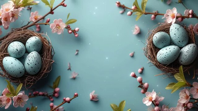 Frame background. Happy Easter greeting background with eggs and flower. Easter eggs background with copy space area for text. 