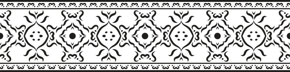 Ethnic seamless stripe pattern. Vintage border ornament vector. Classic ornate antique element. Baroque rococo floral style. Decorative design for frame, page, poster, greeting card, invitation, menu.